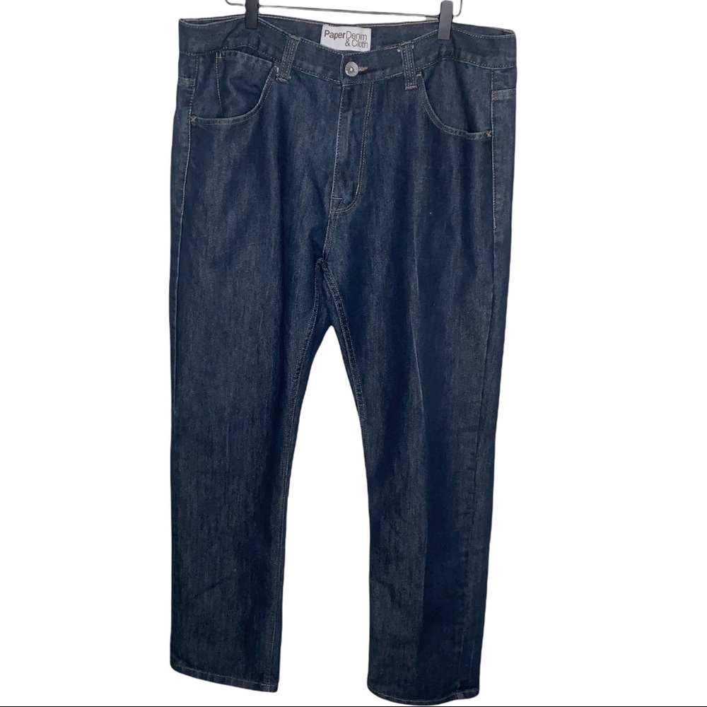 Paper Denim & Cloth PD&C Mens Size 36x32 Straight Blue Jeans Embroidered Pocket
